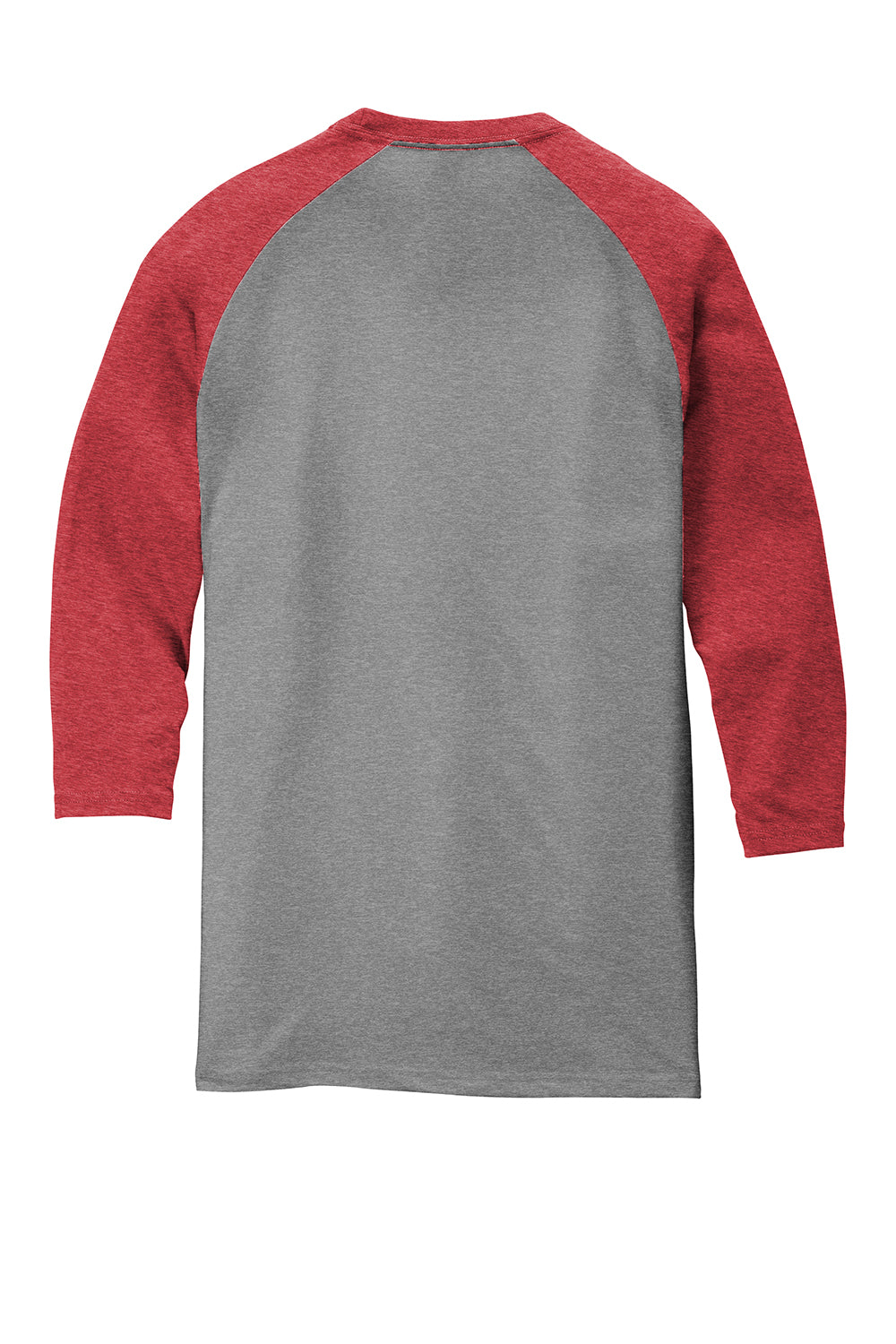 District DM136 Mens Perfect Tri 3/4 Sleeve Crewneck T-Shirt Grey Frost/Red Flat Back