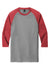 District DM136 Mens Perfect Tri 3/4 Sleeve Crewneck T-Shirt Grey Frost/Red Flat Front