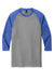 District DM136 Mens Perfect Tri 3/4 Sleeve Crewneck T-Shirt Grey Frost/Royal Blue Flat Front