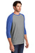 District DM136 Mens Perfect Tri 3/4 Sleeve Crewneck T-Shirt Grey Frost/Royal Blue Model 3q