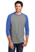 District DM136 Mens Perfect Tri 3/4 Sleeve Crewneck T-Shirt Grey Frost/Royal Blue Model Front