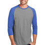 District Mens Perfect Tri 3/4 Sleeve Crewneck T-Shirt - Grey Frost/Royal Blue