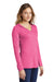 District DM139L Womens Perfect Tri Long Sleeve Hooded T-Shirt Hoodie Fuchsia Pink Frost Model 3q