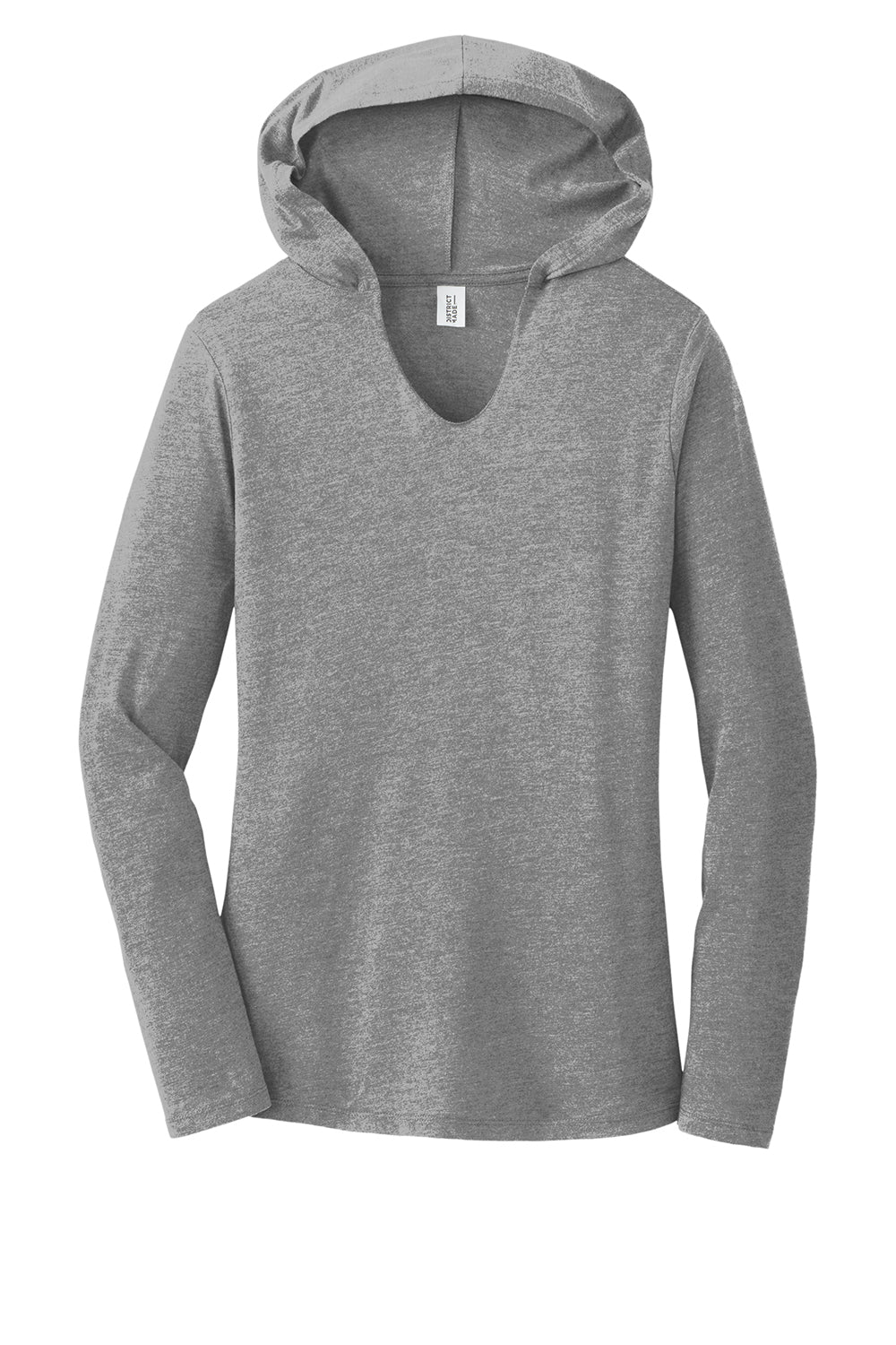 District DM139L Womens Perfect Tri Long Sleeve Hooded T-Shirt Hoodie Grey Frost Flat Front