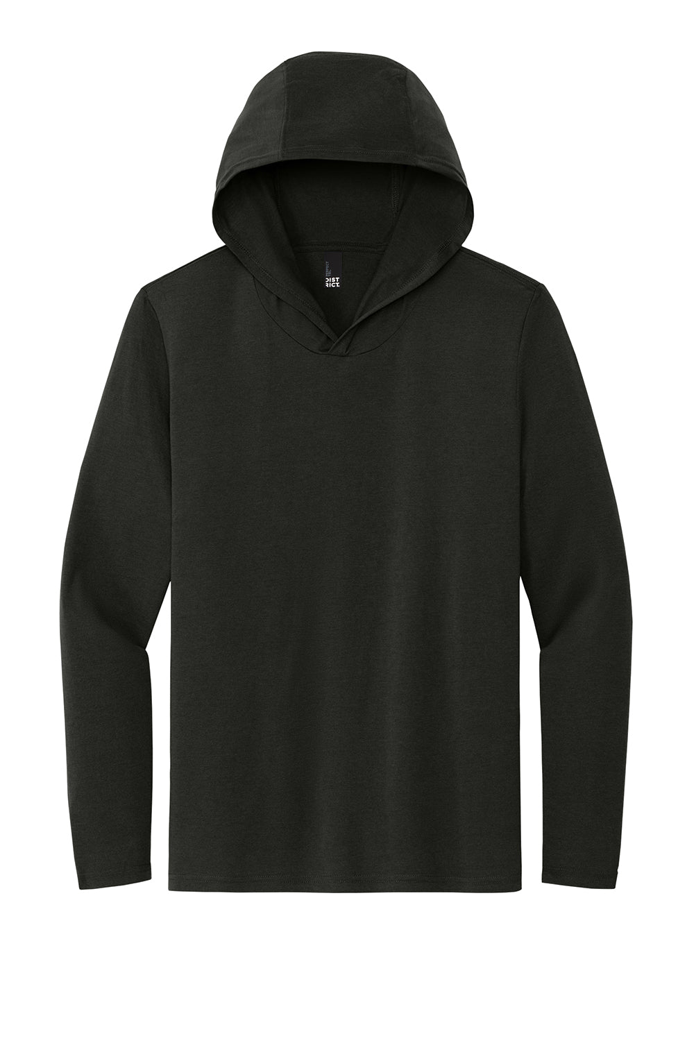 District DM139 Mens Perfect Tri Long Sleeve Hooded T-Shirt Hoodie Black Flat Front