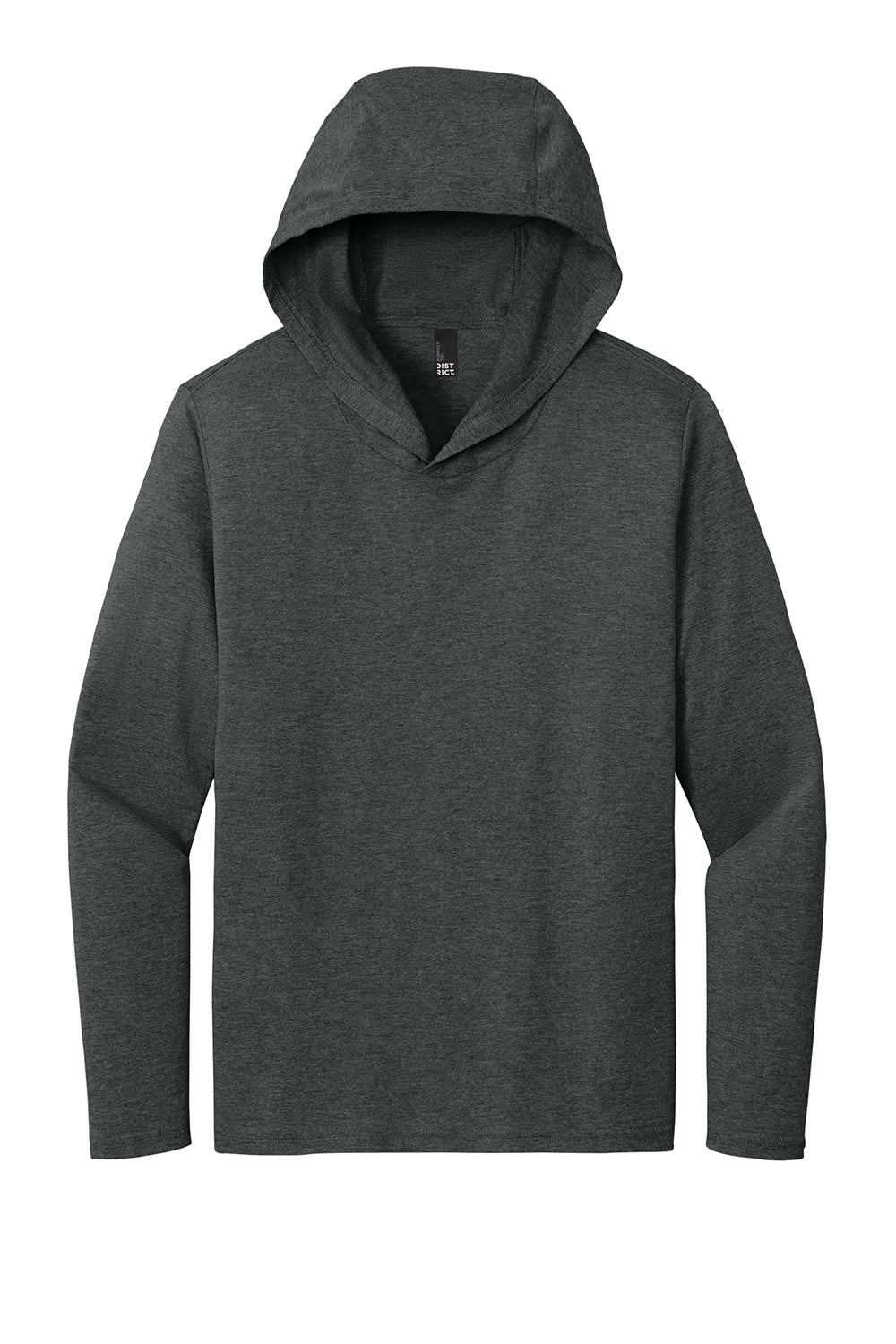 District DM139 Mens Perfect Tri Long Sleeve Hooded T-Shirt Hoodie Black Frost Flat Front