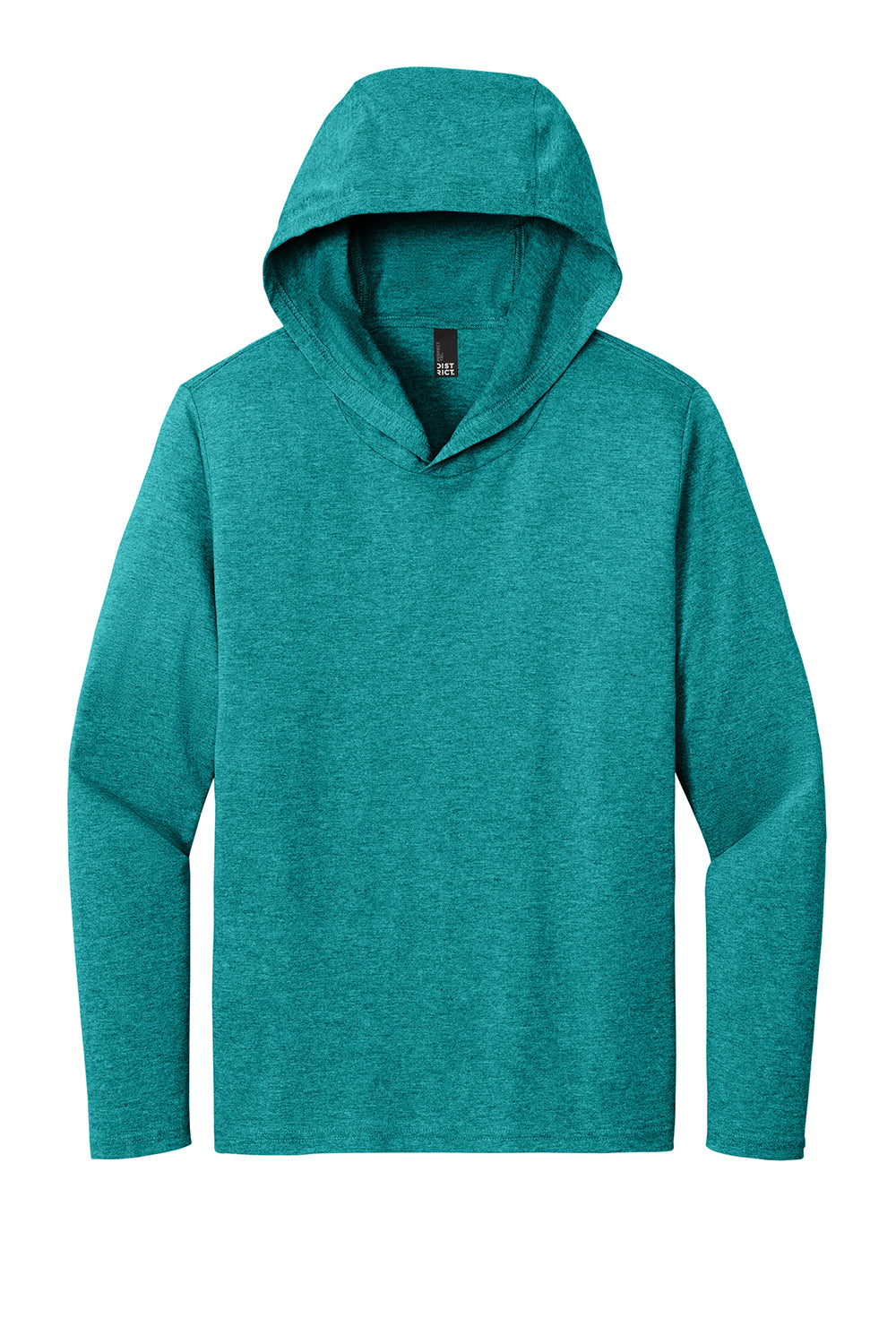 District DM139 Mens Perfect Tri Long Sleeve Hooded T-Shirt Hoodie Heather Teal Green Flat Front