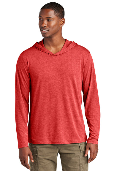 District DM139 Mens Perfect Tri Long Sleeve Hooded T-Shirt Hoodie Red Frost Model Front