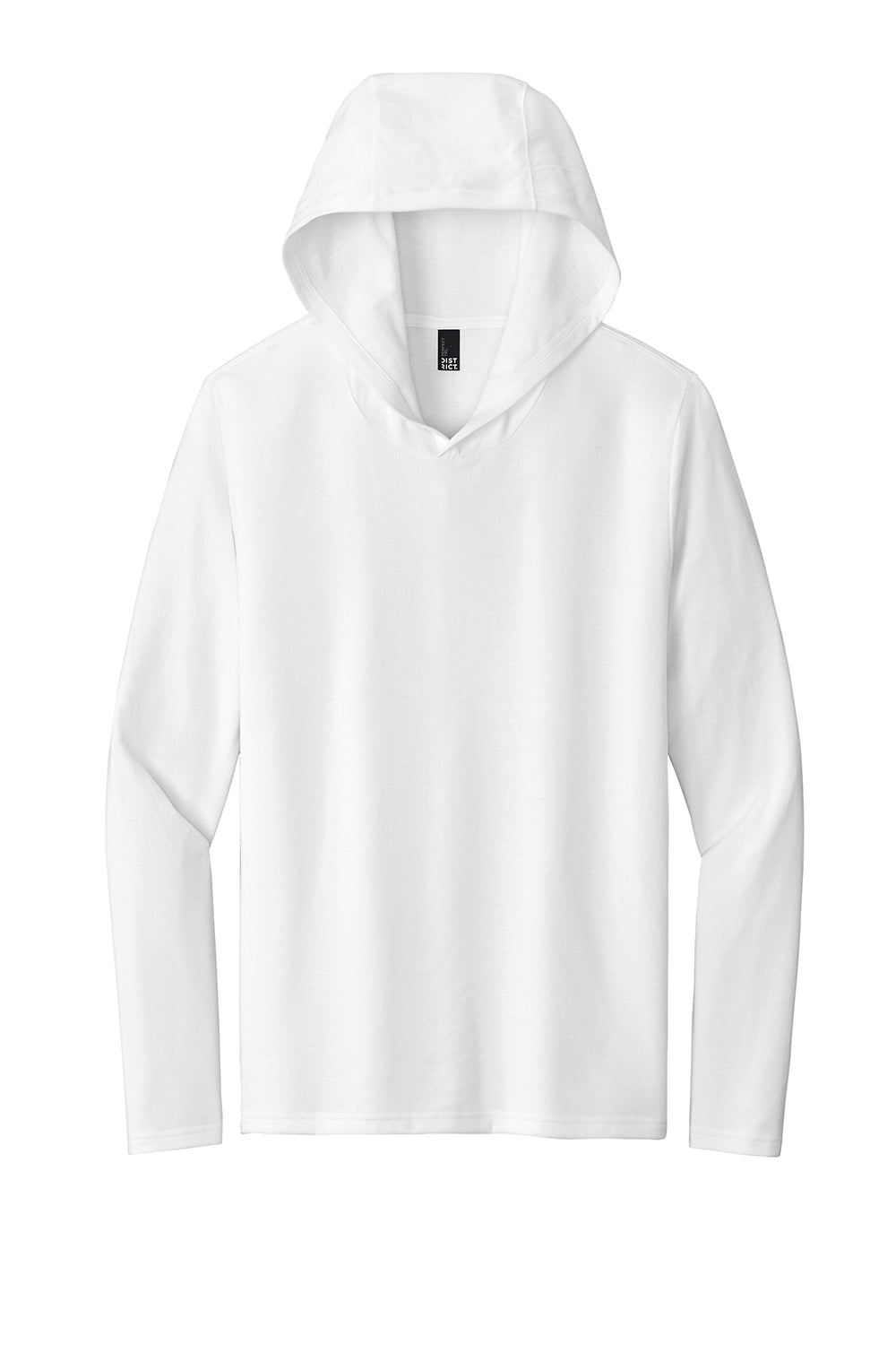 District DM139 Mens Perfect Tri Long Sleeve Hooded T-Shirt Hoodie White Flat Front