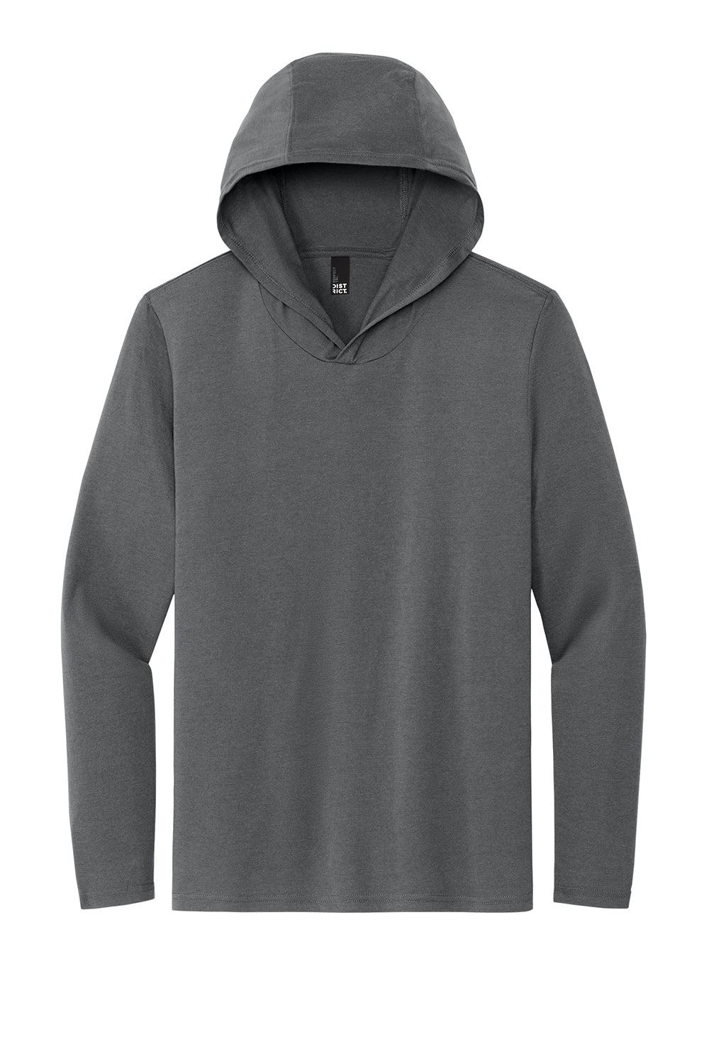 District DM139 Mens Perfect Tri Long Sleeve Hooded T-Shirt Hoodie Charcoal Grey Flat Front