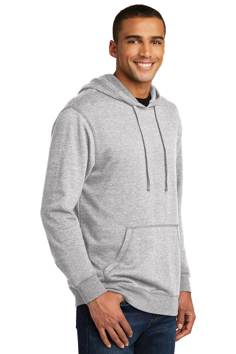 District DM391 Mens Fleece Hooded Sweatshirt Hoodie Heather Grey Model 3q