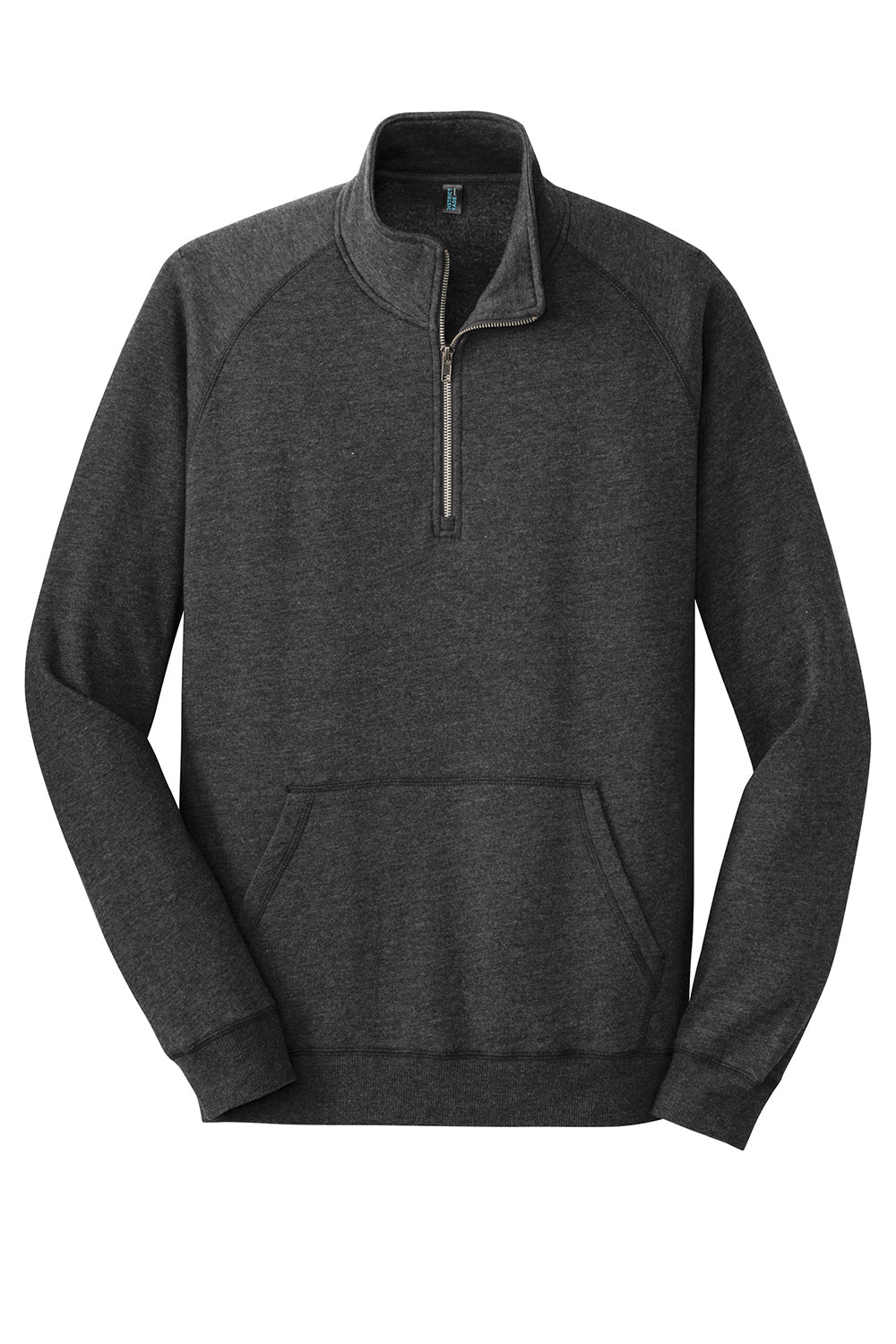 District DM392 Mens Fleece 1/4 Zip Sweatshirt Heather Black Flat Front