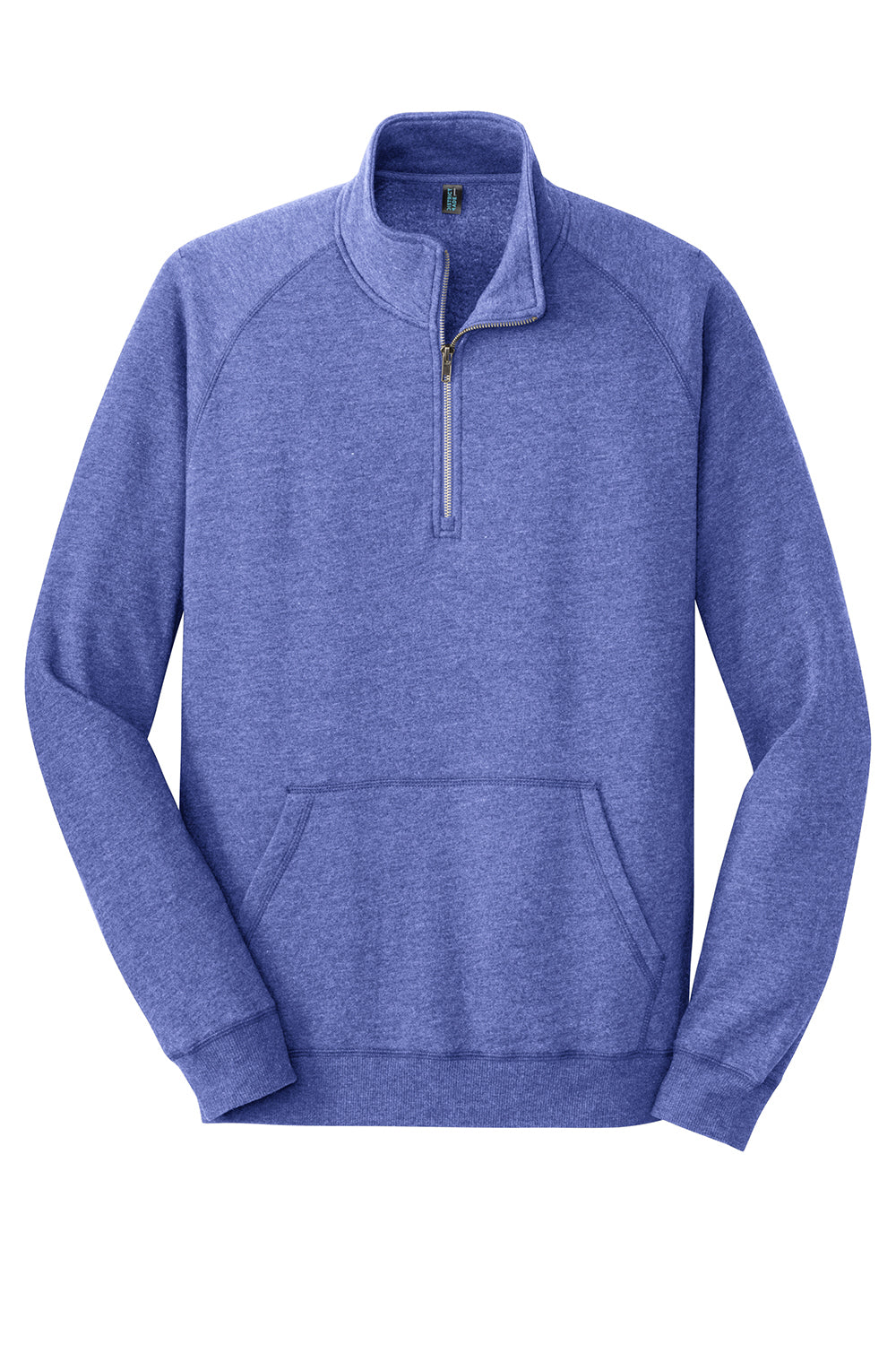 District DM392 Mens Fleece 1/4 Zip Sweatshirt Heather Deep Royal Blue Flat Front