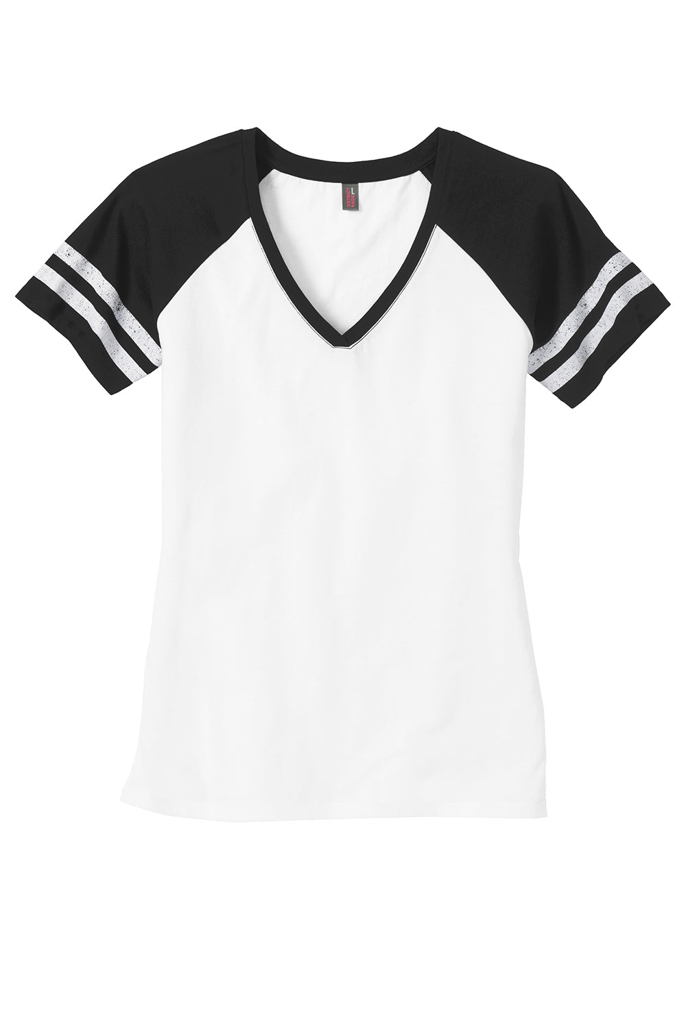 District DM476 Womens Game Short Sleeve V-Neck T-Shirt White/Black Flat Front