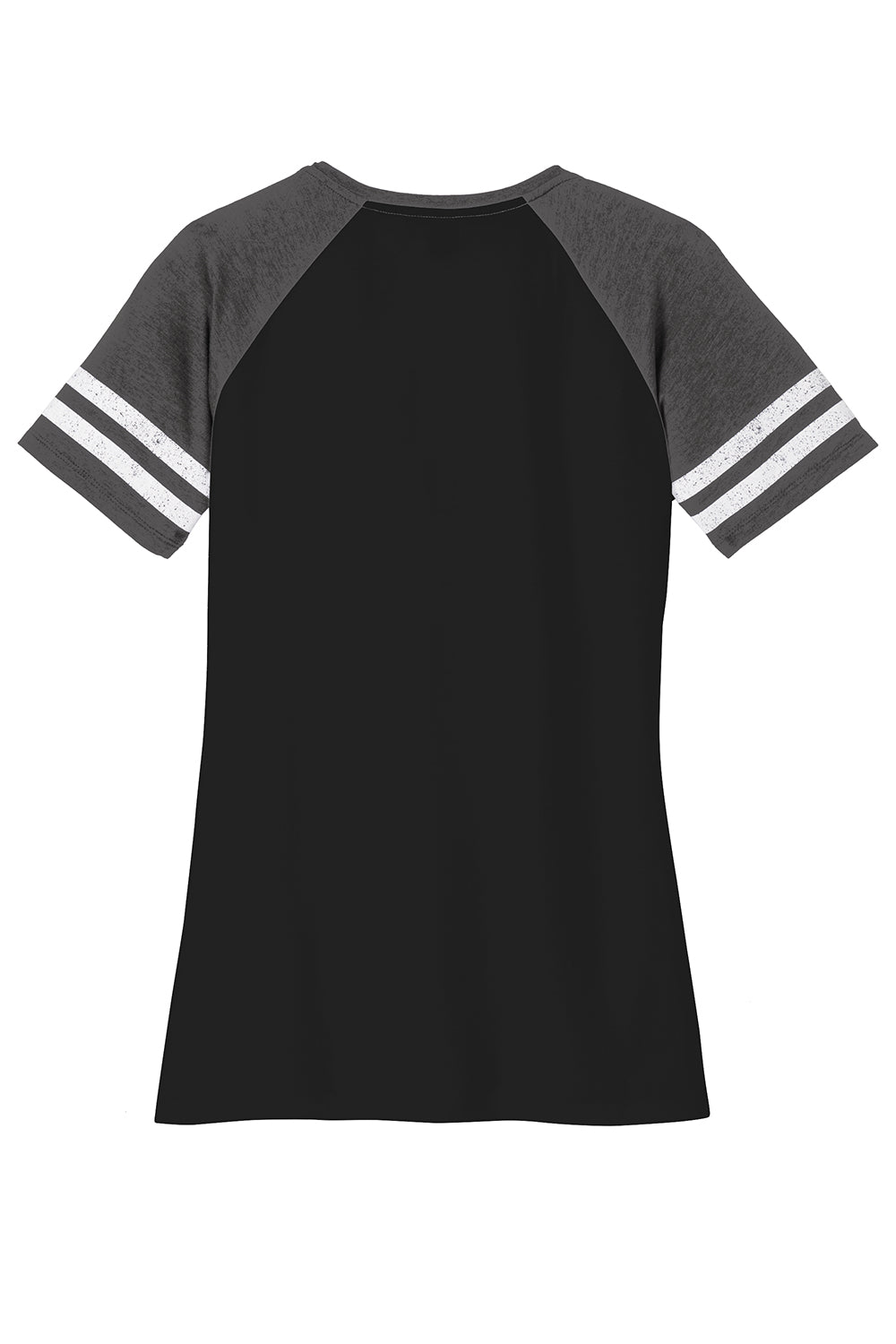 District DM476 Womens Game Short Sleeve V-Neck T-Shirt Black/Heather Charcoal Grey Flat Back