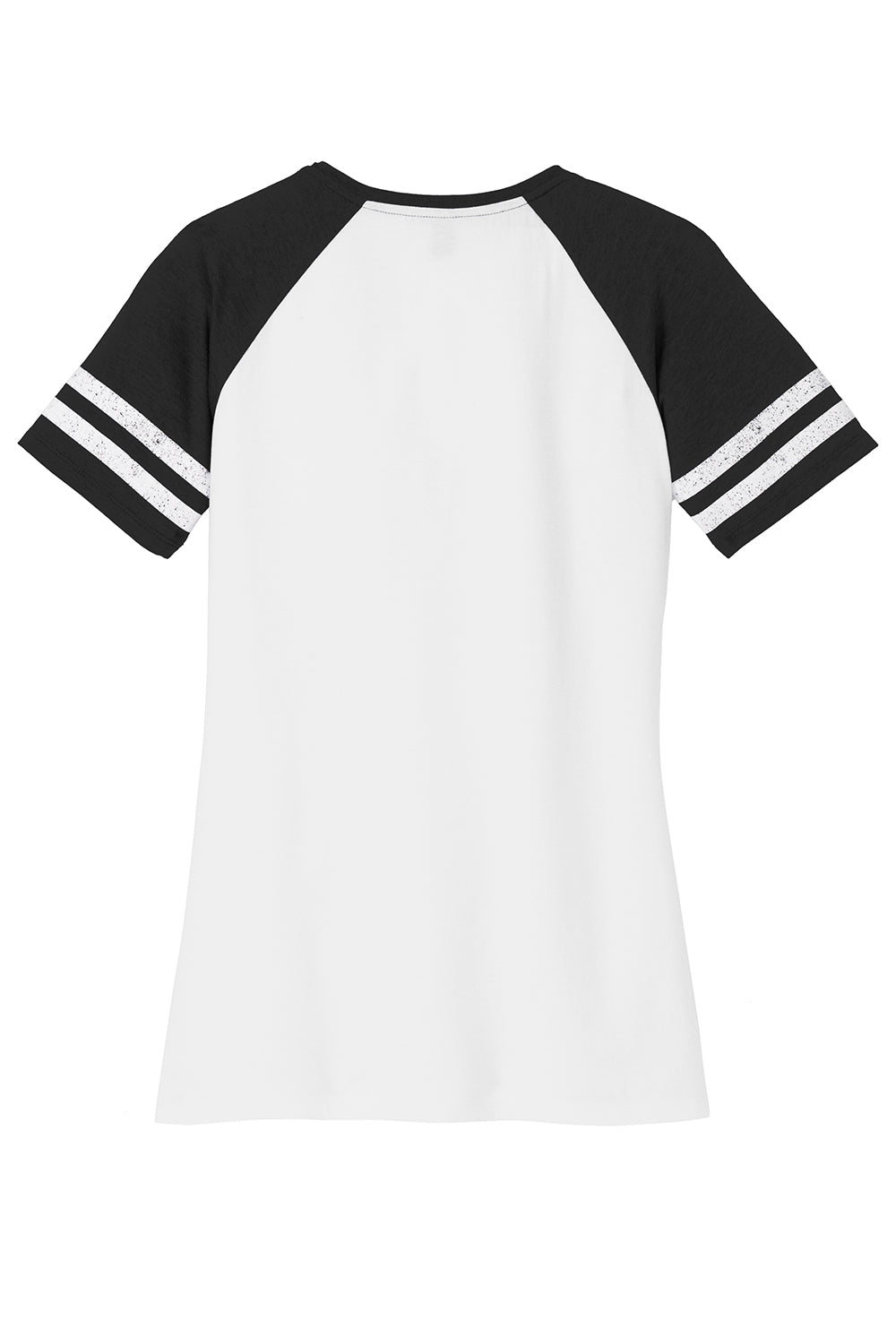 District DM476 Womens Game Short Sleeve V-Neck T-Shirt White/Black Flat Back