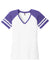 District DM476 Womens Game Short Sleeve V-Neck T-Shirt White/Heather Purple Flat Front