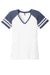 District DM476 Womens Game Short Sleeve V-Neck T-Shirt White/Heather Navy Blue Flat Front