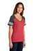 District DM476 Womens Game Short Sleeve V-Neck T-Shirt Heather Red/Heather Charcoal Grey Model 3q