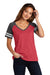 District DM476 Womens Game Short Sleeve V-Neck T-Shirt Heather Red/Heather Charcoal Grey Model Front