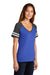 District DM476 Womens Game Short Sleeve V-Neck T-Shirt Heather True Royal Blue/Heather Charcoal Grey Model 3q