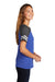 District DM476 Womens Game Short Sleeve V-Neck T-Shirt Heather True Royal Blue/Heather Charcoal Grey Model Side