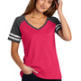 District Womens Game Short Sleeve V-Neck T-Shirt - Heather Watermelon Pink/Heather Charcoal Grey