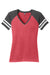 District DM476 Womens Game Short Sleeve V-Neck T-Shirt Heather Red/Heather Charcoal Grey Flat Front