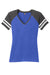 District DM476 Womens Game Short Sleeve V-Neck T-Shirt Heather True Royal Blue/Heather Charcoal Grey Flat Front