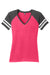 District DM476 Womens Game Short Sleeve V-Neck T-Shirt Heather Watermelon Pink/Heather Charcoal Grey Flat Front