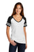 District DM476 Womens Game Short Sleeve V-Neck T-Shirt White/Black Model Front