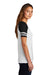 District DM476 Womens Game Short Sleeve V-Neck T-Shirt White/Black Model Side