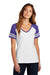 District DM476 Womens Game Short Sleeve V-Neck T-Shirt White/Heather Purple Model Front