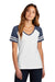 District DM476 Womens Game Short Sleeve V-Neck T-Shirt White/Heather Navy Blue Model Front