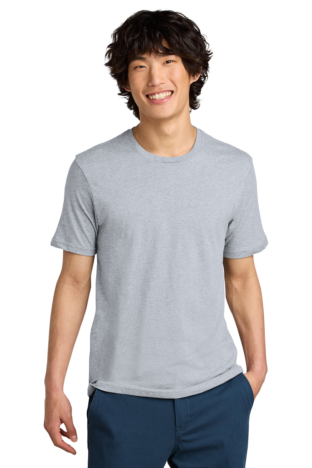 District DT104 Mens Perfect Weight Short Sleeve Crewneck T-Shirt Ash Grey Model Front