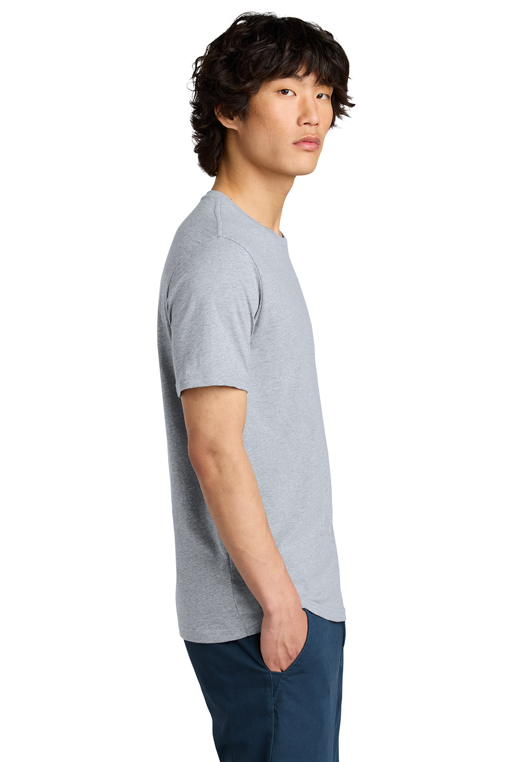 District DT104 Mens Perfect Weight Short Sleeve Crewneck T-Shirt Ash Grey Model Side