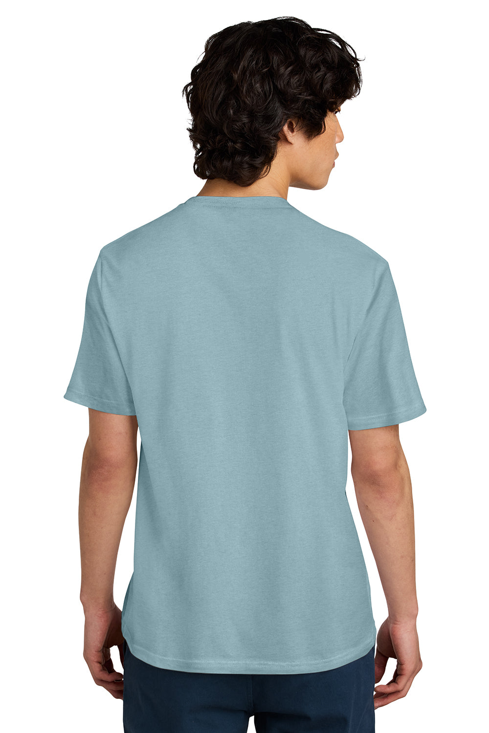 District DT104 Mens Perfect Weight Short Sleeve Crewneck T-Shirt Fog Blue Model Back