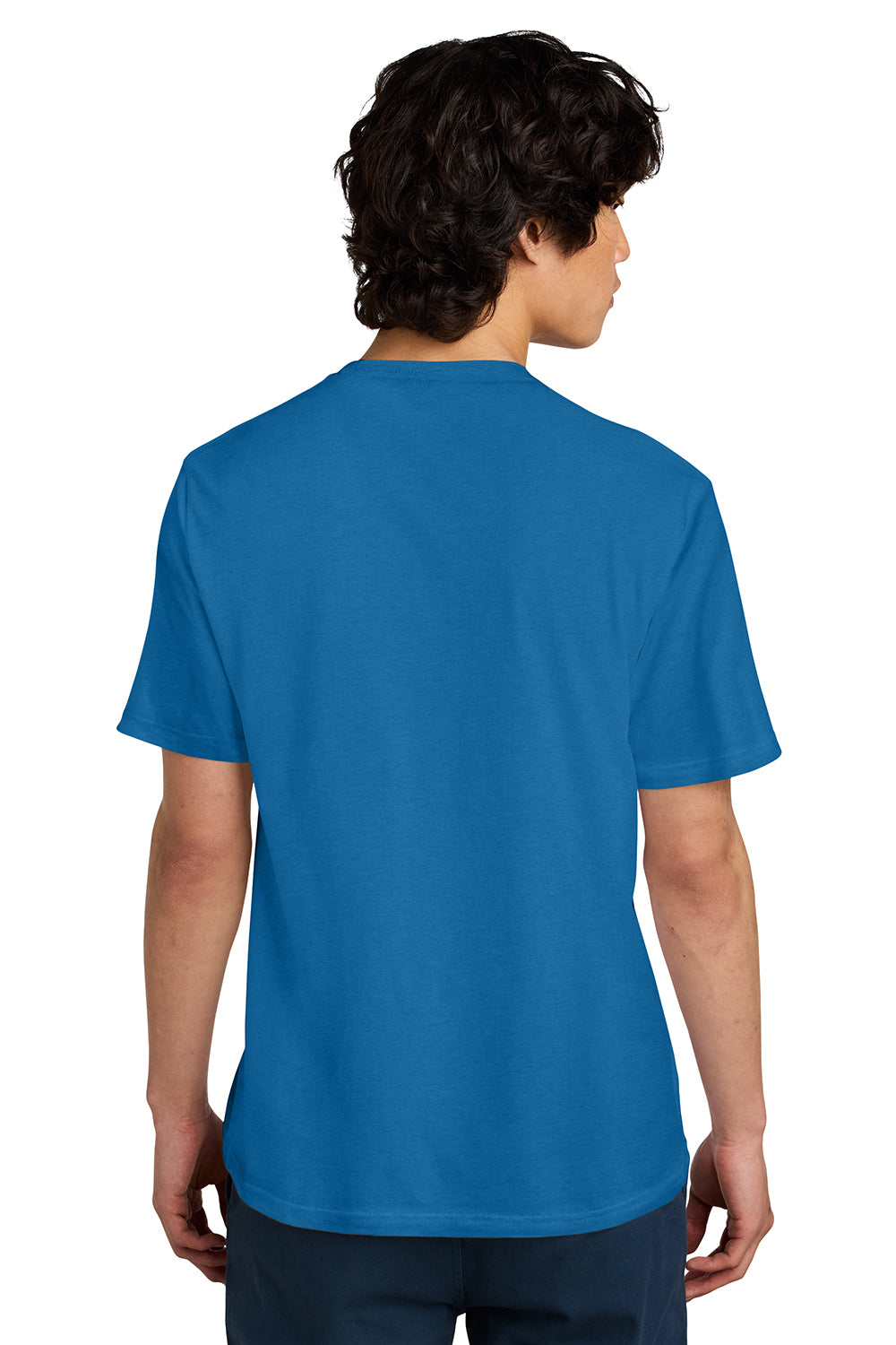 District DT104 Mens Perfect Weight Short Sleeve Crewneck T-Shirt Bright Blue Model Back