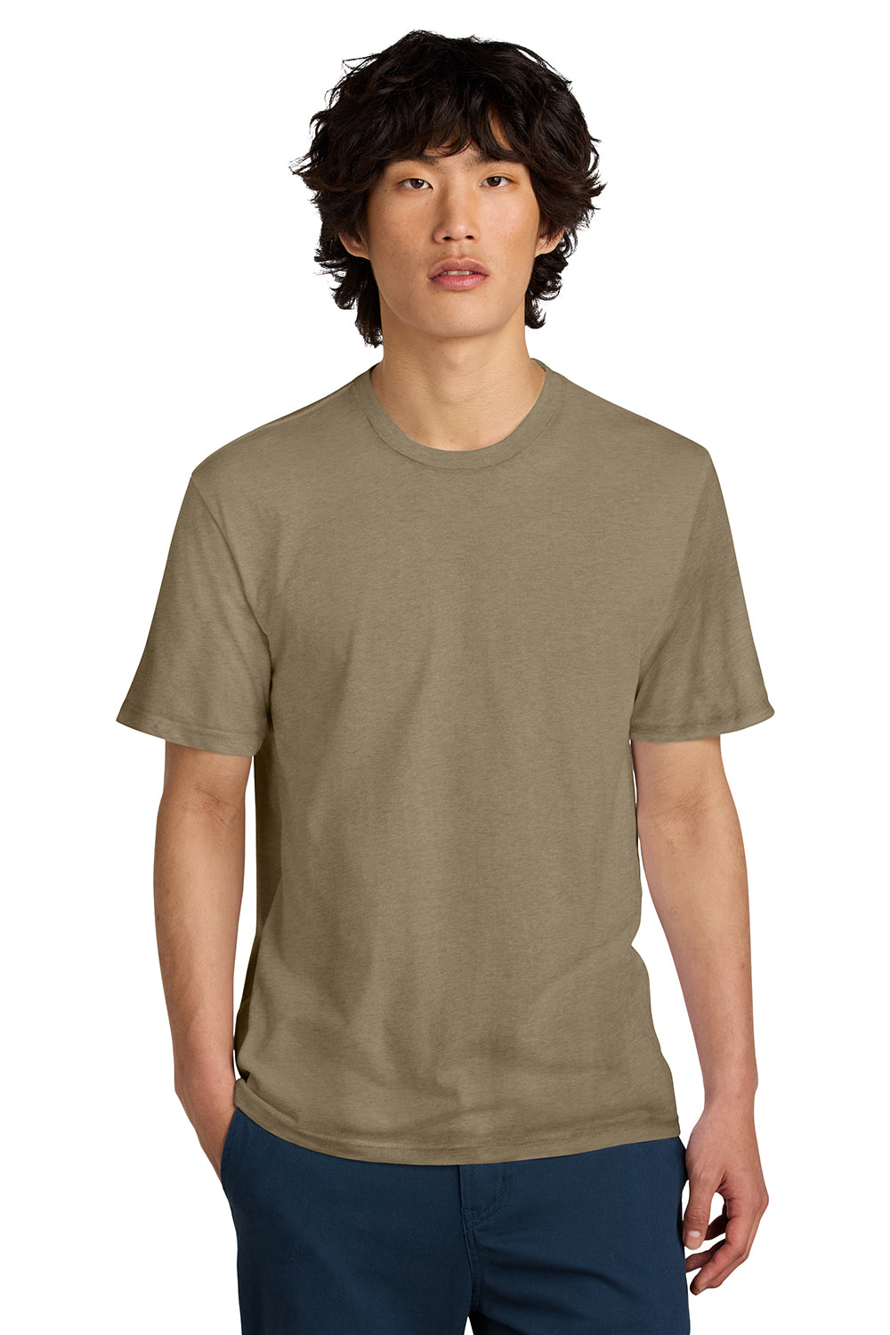 District DT104 Mens Perfect Weight Short Sleeve Crewneck T-Shirt Dune Brown Model Front