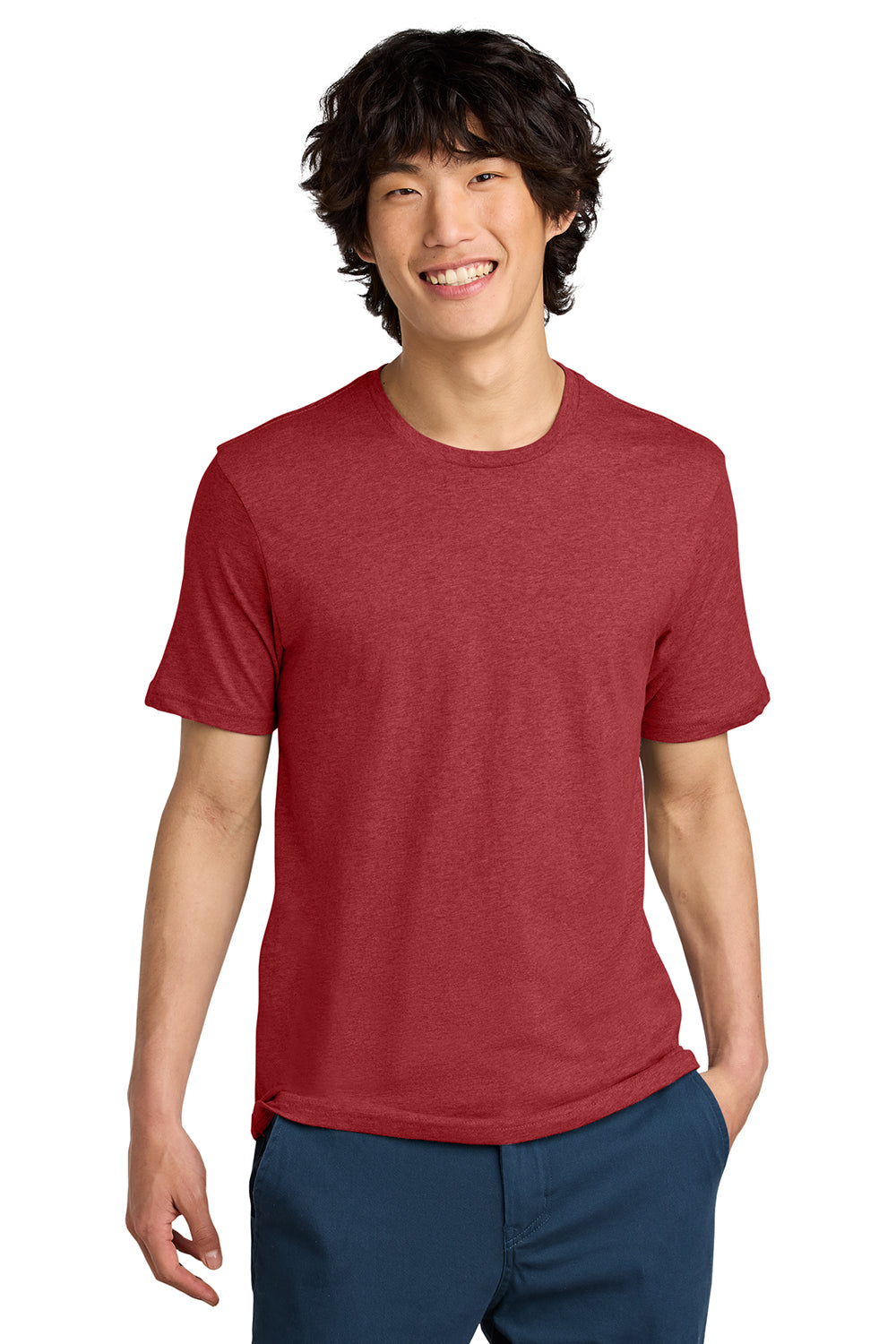 District DT104 Mens Perfect Weight Short Sleeve Crewneck T-Shirt Heather Red Model Front