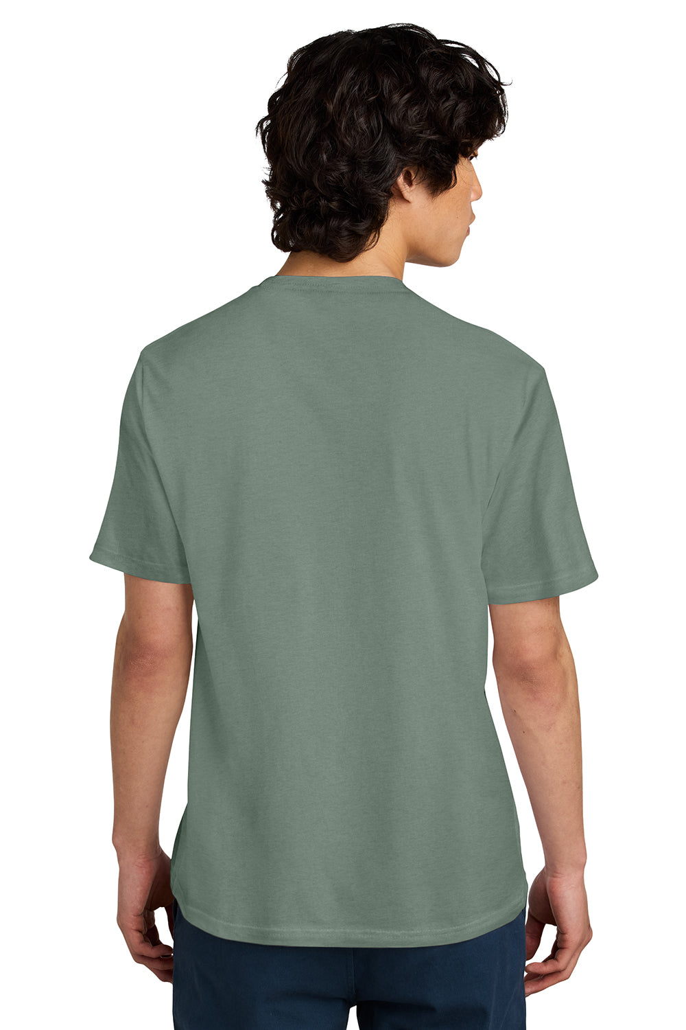 District DT104 Mens Perfect Weight Short Sleeve Crewneck T-Shirt Laurel Green Model Back