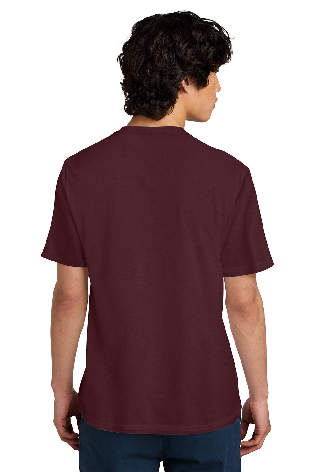 District DT104 Mens Perfect Weight Short Sleeve Crewneck T-Shirt Maroon Model Back