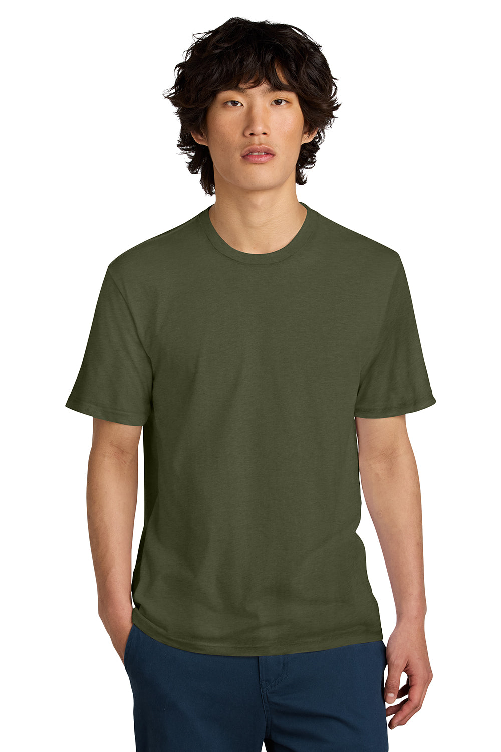 District DT104 Mens Perfect Weight Short Sleeve Crewneck T-Shirt Military Green Model Front