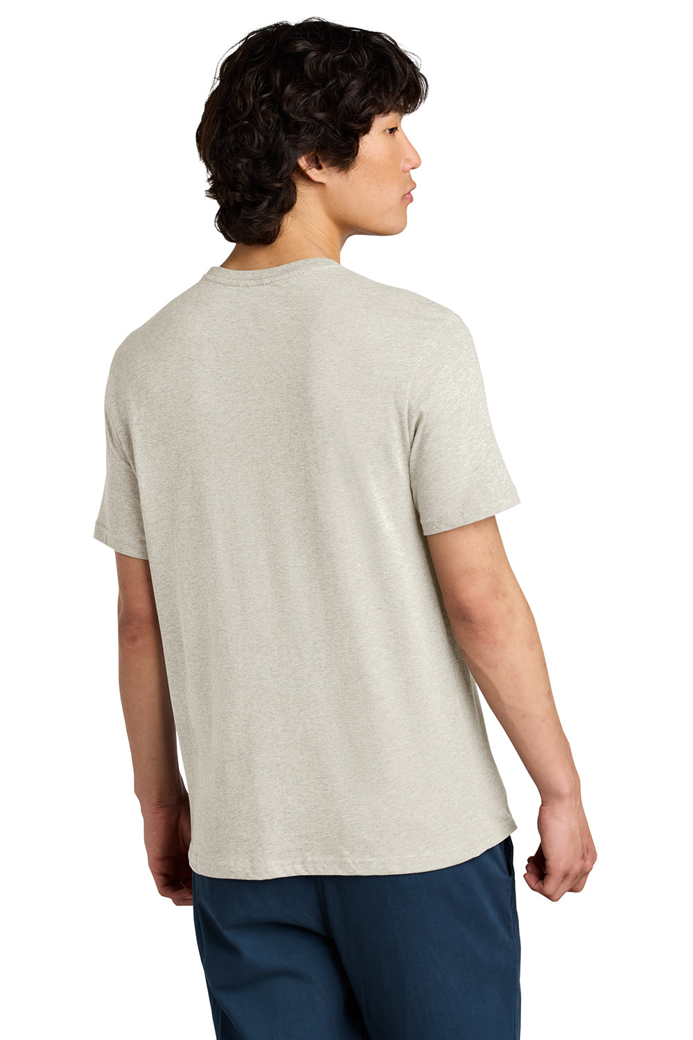 District DT104 Mens Perfect Weight Short Sleeve Crewneck T-Shirt Heather Oatmeal Model Back