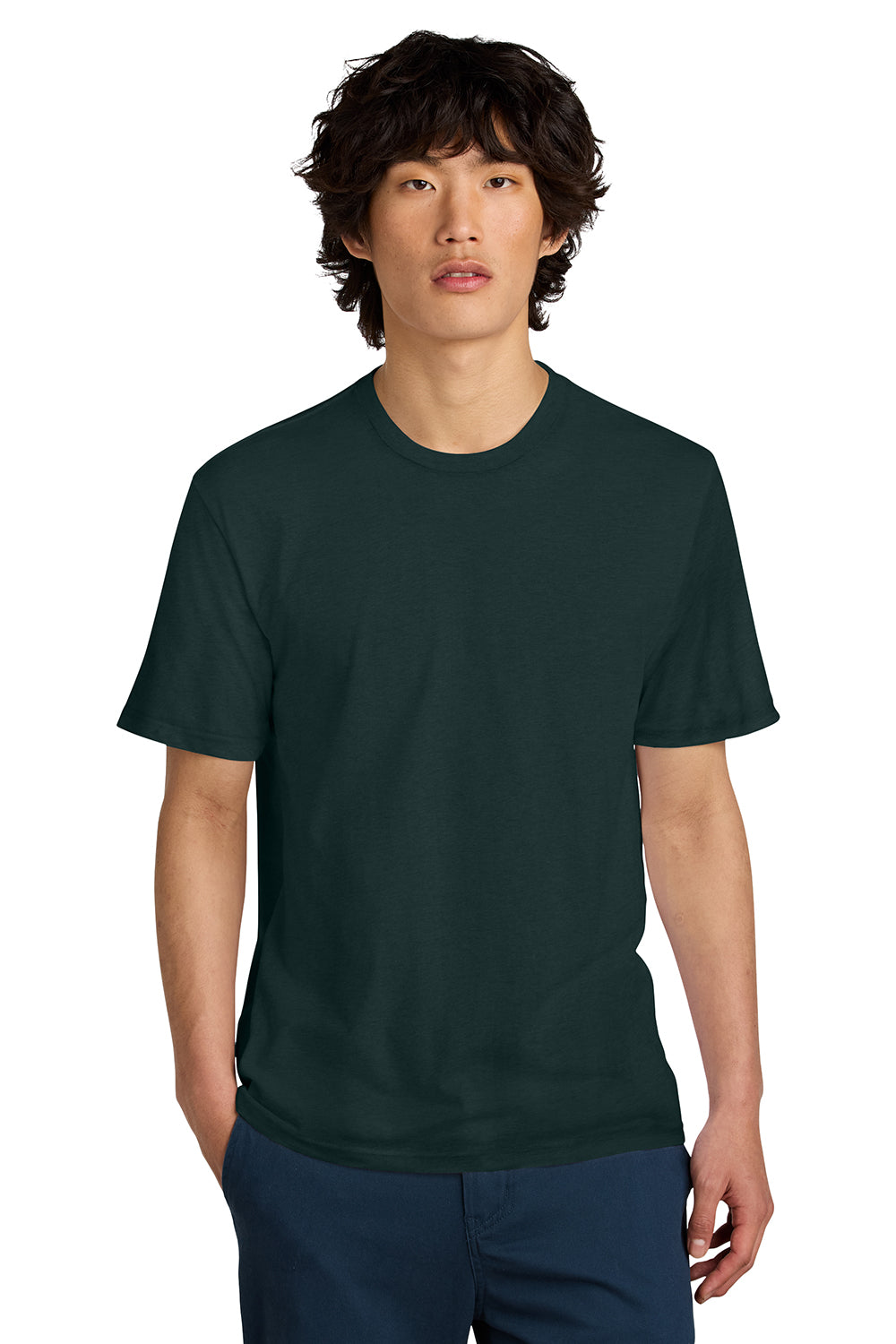 District DT104 Mens Perfect Weight Short Sleeve Crewneck T-Shirt Rainforest Green Model Front