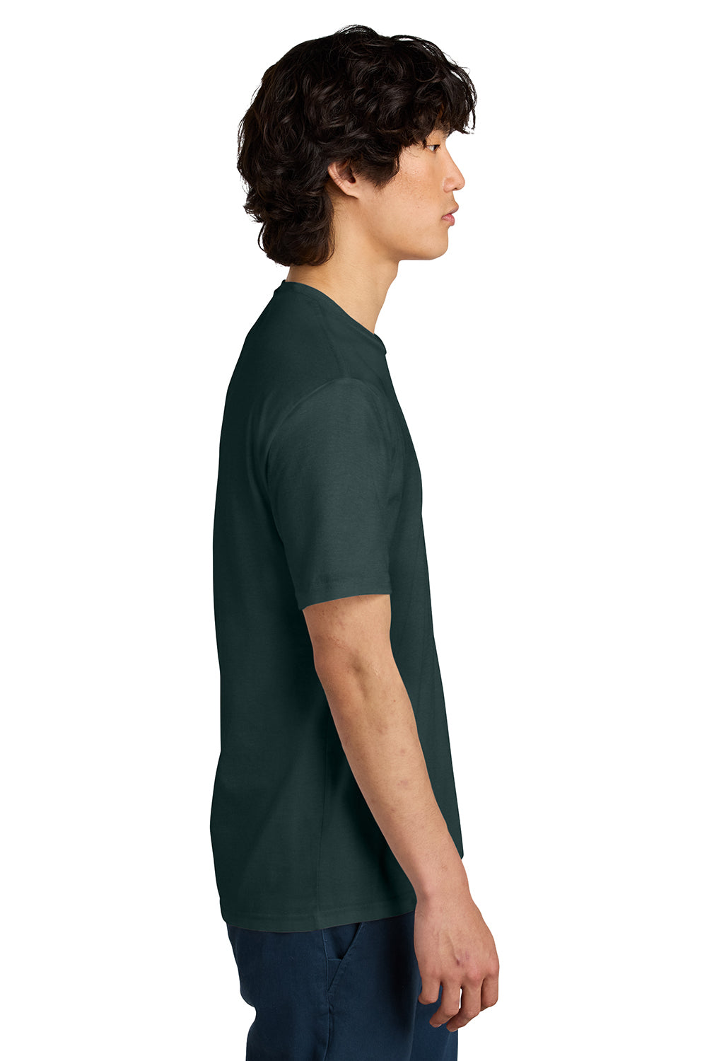 District DT104 Mens Perfect Weight Short Sleeve Crewneck T-Shirt Rainforest Green Model Side