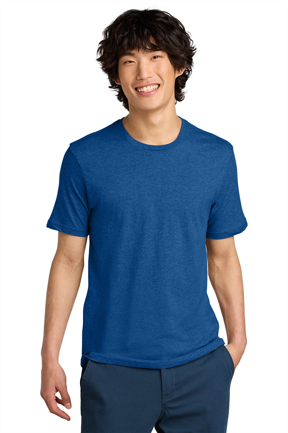 District DT104 Mens Perfect Weight Short Sleeve Crewneck T-Shirt Heather Royal Blue Model Front