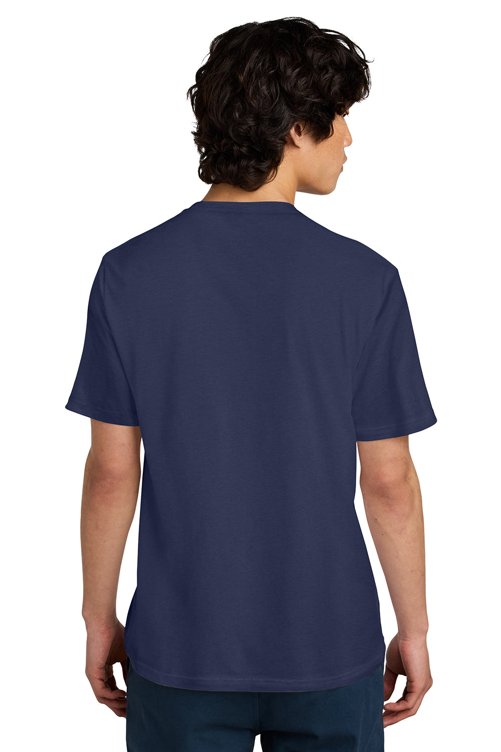 District DT104 Mens Perfect Weight Short Sleeve Crewneck T-Shirt Tanzanite Blue Model Back