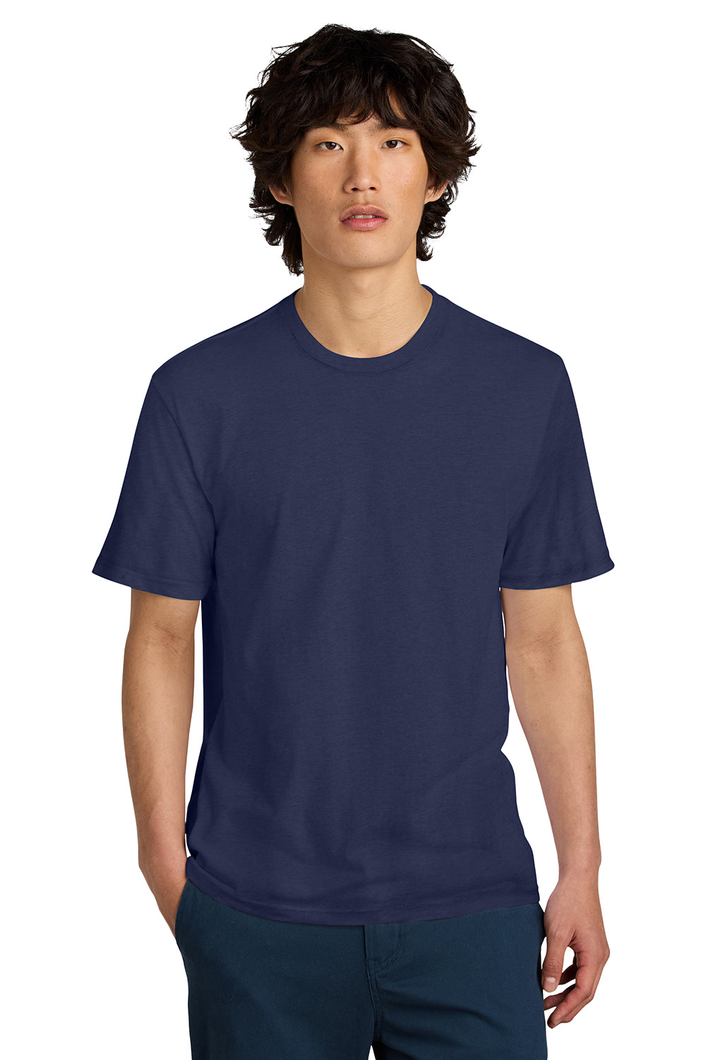 District DT104 Mens Perfect Weight Short Sleeve Crewneck T-Shirt Tanzanite Blue Model Front