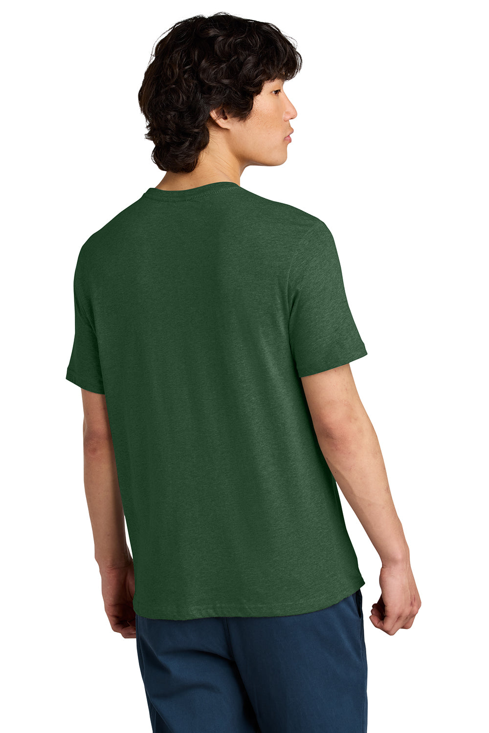 District DT104 Mens Perfect Weight Short Sleeve Crewneck T-Shirt Heather Timber Green Model Back